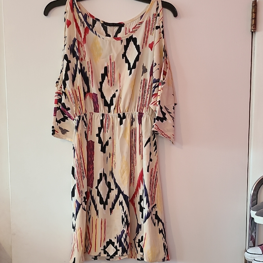 Peaches Uniforms Red and Cream Asymmetrical Ruffled Sundress
